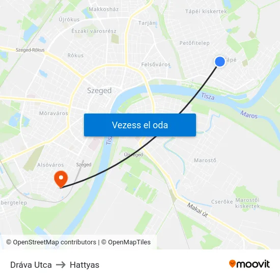 Dráva Utca to Hattyas map