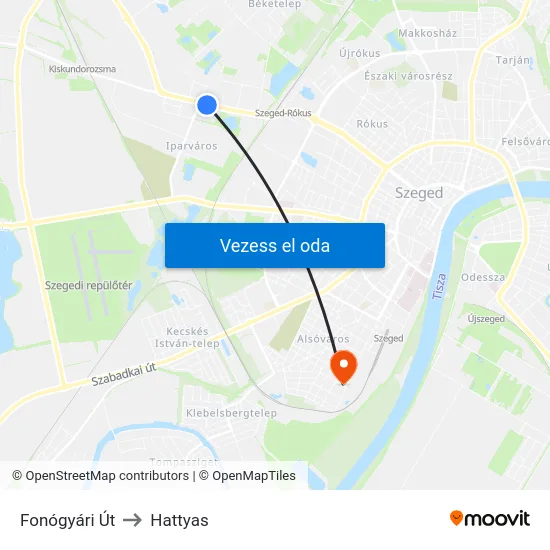 Fonógyári Út to Hattyas map