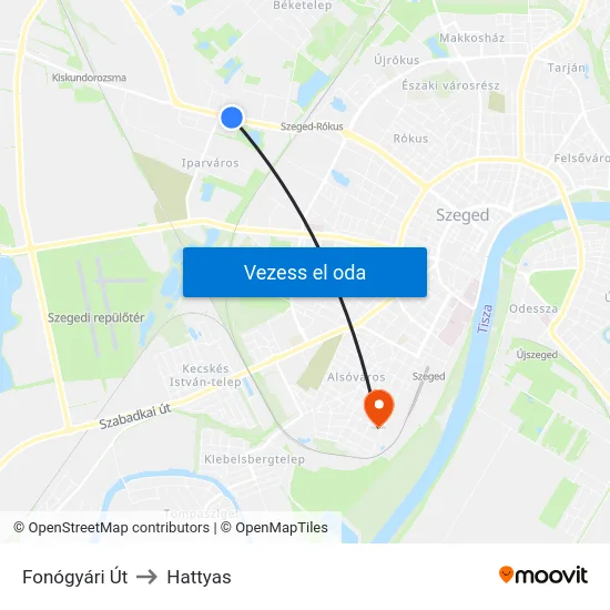 Fonógyári Út to Hattyas map