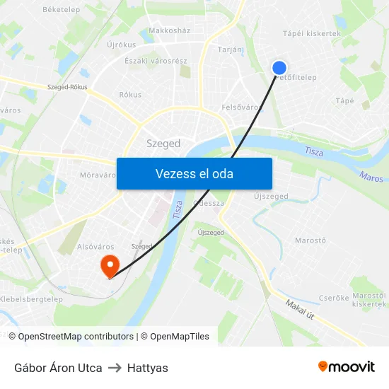Gábor Áron Utca to Hattyas map