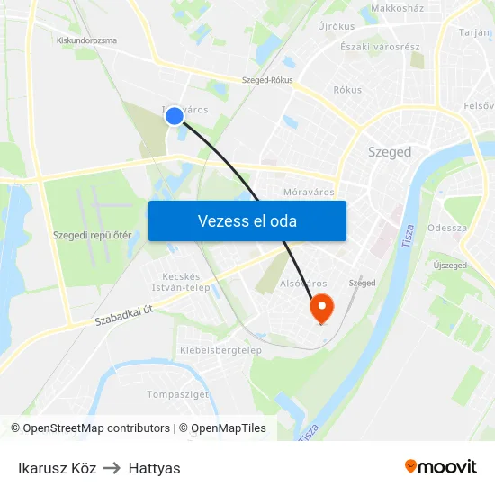 Ikarusz Köz to Hattyas map