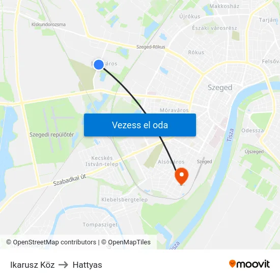 Ikarusz Köz to Hattyas map