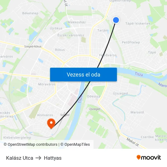 Kalász Utca to Hattyas map