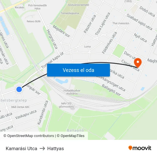 Kamarási Utca to Hattyas map
