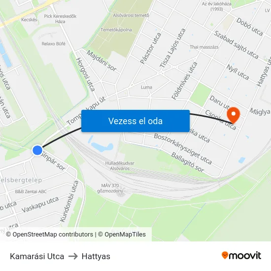 Kamarási Utca to Hattyas map
