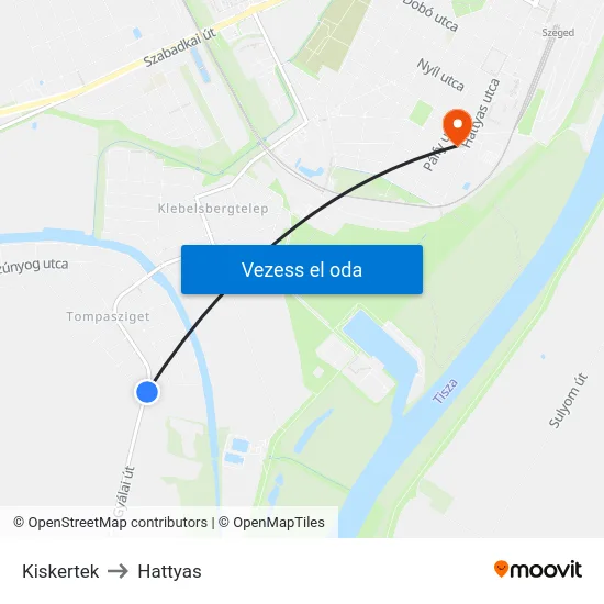Kiskertek to Hattyas map