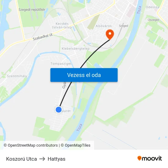Koszorú Utca to Hattyas map