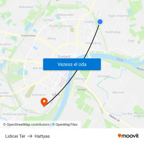 Lidicei Tér to Hattyas map