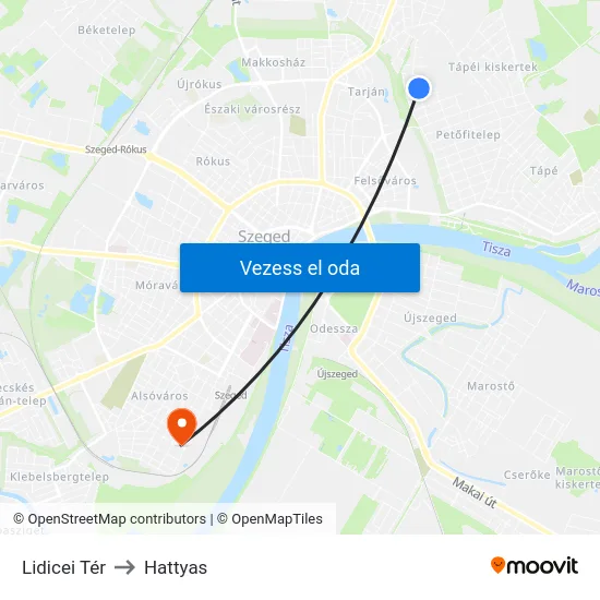 Lidicei Tér to Hattyas map