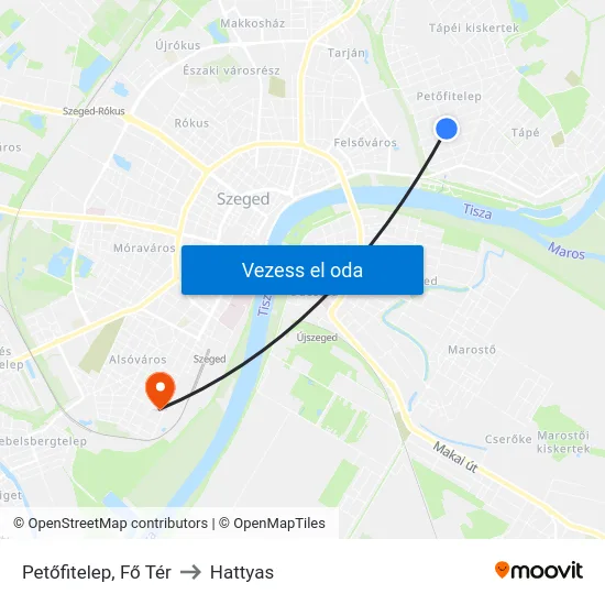 Petőfitelep, Fő Tér to Hattyas map