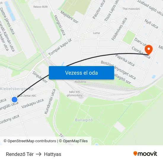 Rendező Tér to Hattyas map