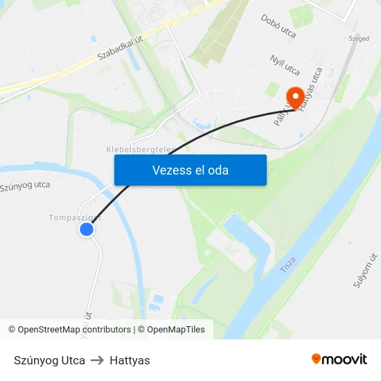 Szúnyog Utca to Hattyas map