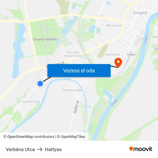 Verbéna Utca to Hattyas map