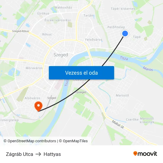 Zágráb Utca to Hattyas map