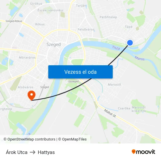 Árok Utca to Hattyas map