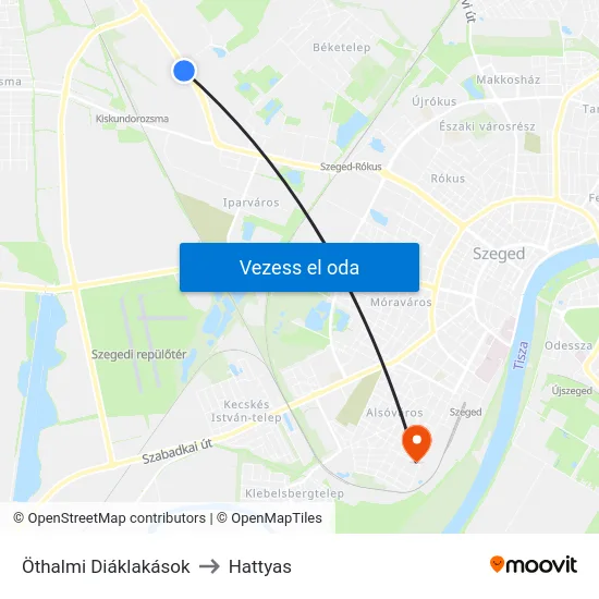 Öthalmi Diáklakások to Hattyas map