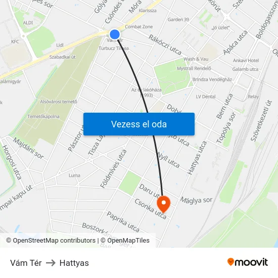 Vám Tér to Hattyas map
