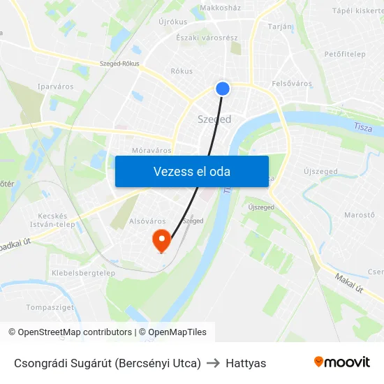 Csongrádi Sugárút (Bercsényi Utca) to Hattyas map