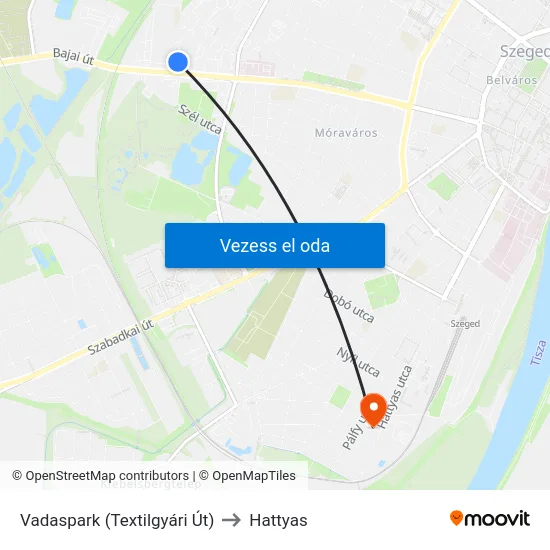 Vadaspark (Textilgyári Út) to Hattyas map