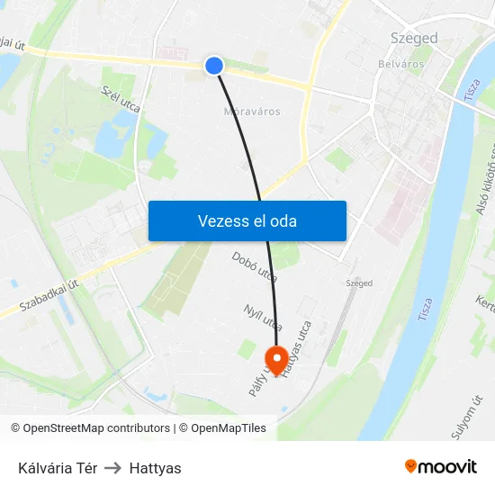 Kálvária Tér to Hattyas map