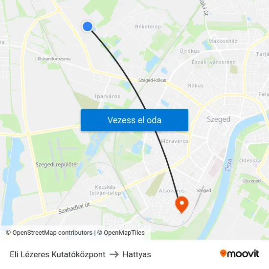 Eli Lézeres Kutatóközpont to Hattyas map