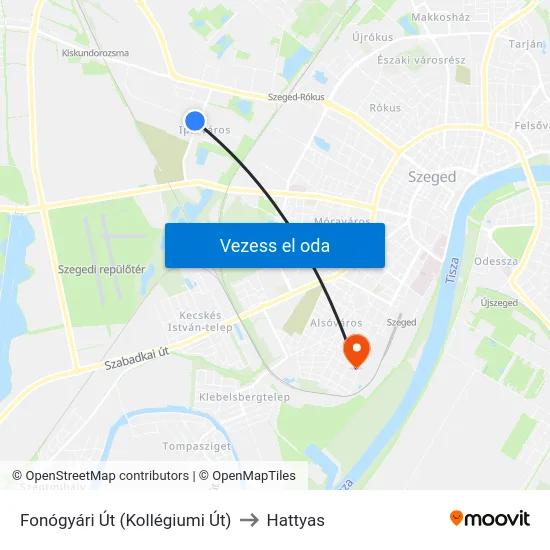 Fonógyári Út (Kollégiumi Út) to Hattyas map
