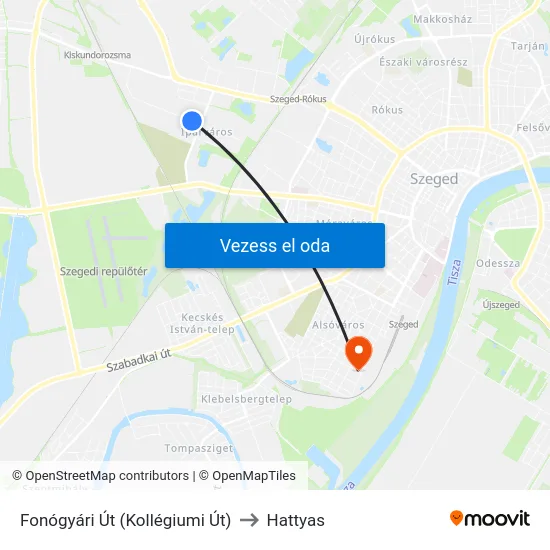 Fonógyári Út (Kollégiumi Út) to Hattyas map