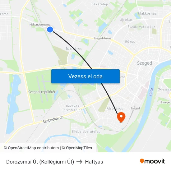 Dorozsmai Út (Kollégiumi Út) to Hattyas map