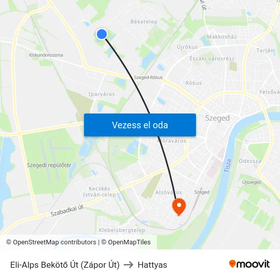 Eli-Alps Bekötő Út (Zápor Út) to Hattyas map