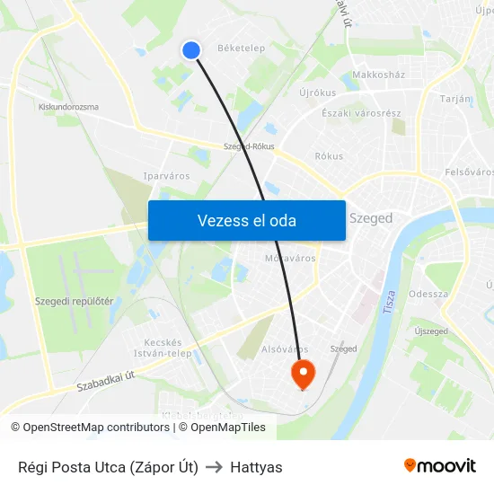 Régi Posta Utca (Zápor Út) to Hattyas map