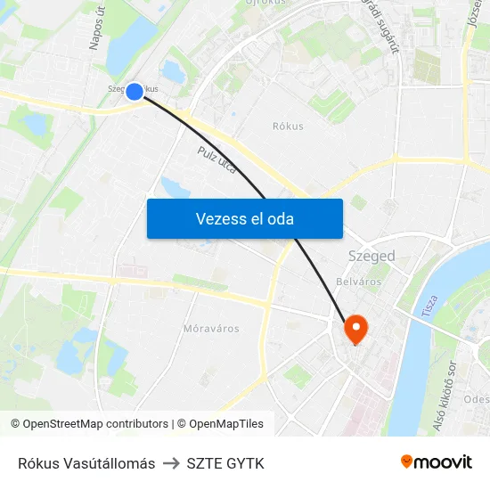 Rókus Vasútállomás to SZTE GYTK map