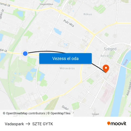 Vadaspark to SZTE GYTK map