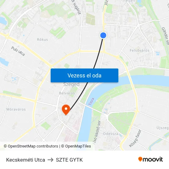 Kecskeméti Utca to SZTE GYTK map
