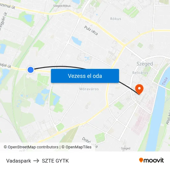 Vadaspark to SZTE GYTK map