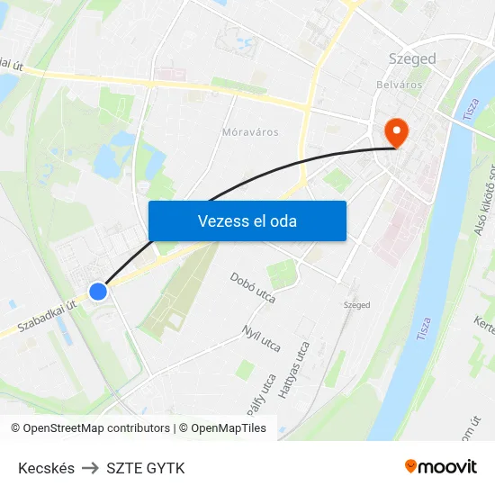 Kecskés to SZTE GYTK map