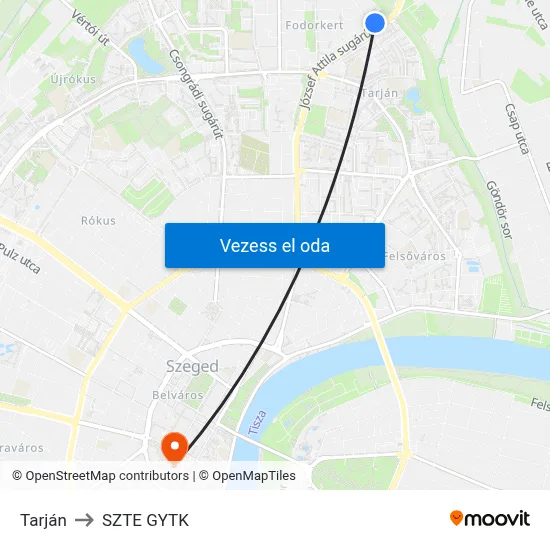 Tarján to SZTE GYTK map