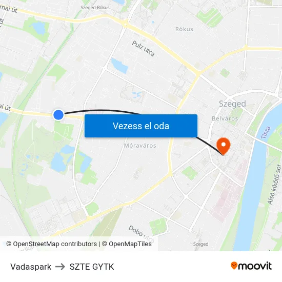Vadaspark to SZTE GYTK map