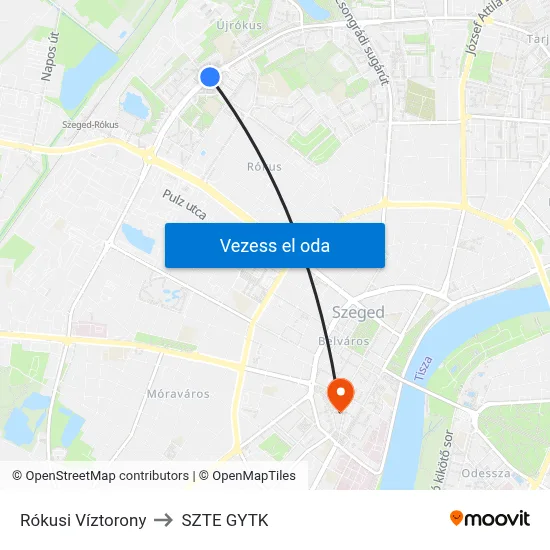 Rókusi Víztorony to SZTE GYTK map