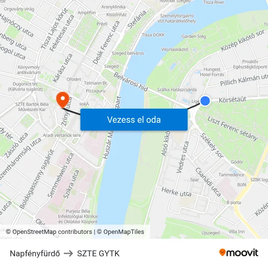 Napfényfürdő to SZTE GYTK map