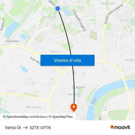 Vértói Út to SZTE GYTK map