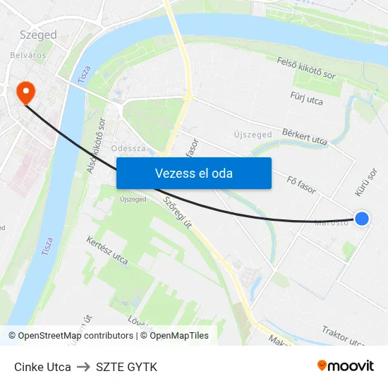 Cinke Utca to SZTE GYTK map