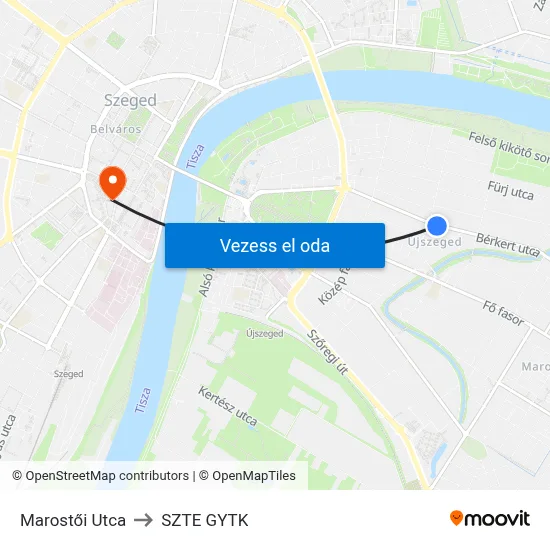 Marostői Utca to SZTE GYTK map