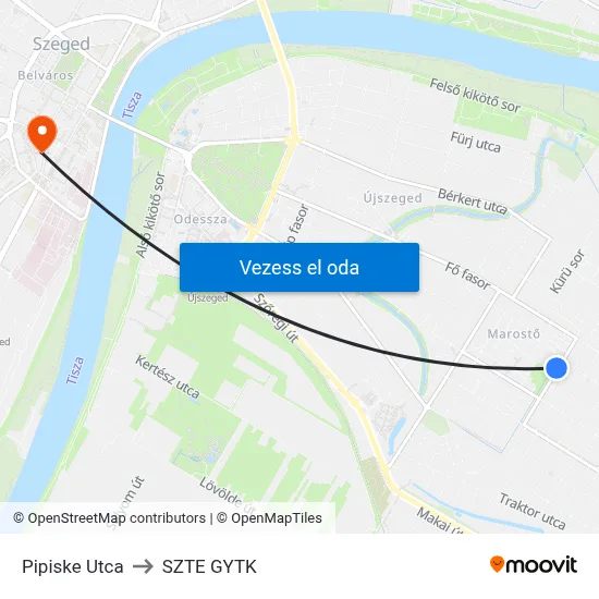 Pipiske Utca to SZTE GYTK map