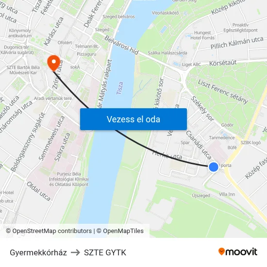 Gyermekkórház to SZTE GYTK map
