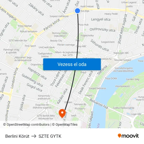 Berlini Körút to SZTE GYTK map