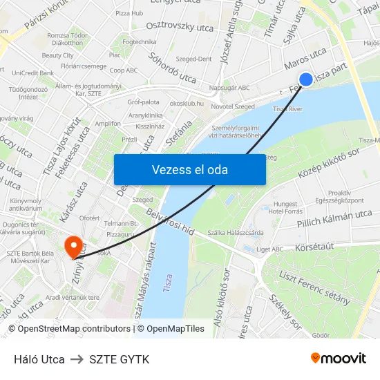 Háló Utca to SZTE GYTK map