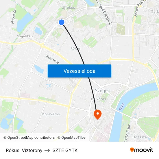 Rókusi Víztorony to SZTE GYTK map