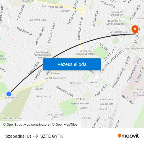 Szabadkai Út to SZTE GYTK map