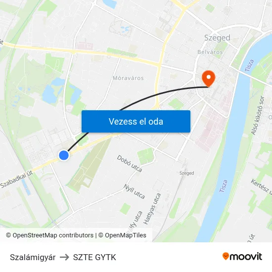 Szalámigyár to SZTE GYTK map