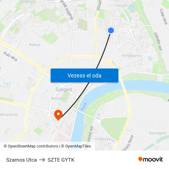 Szamos Utca to SZTE GYTK map